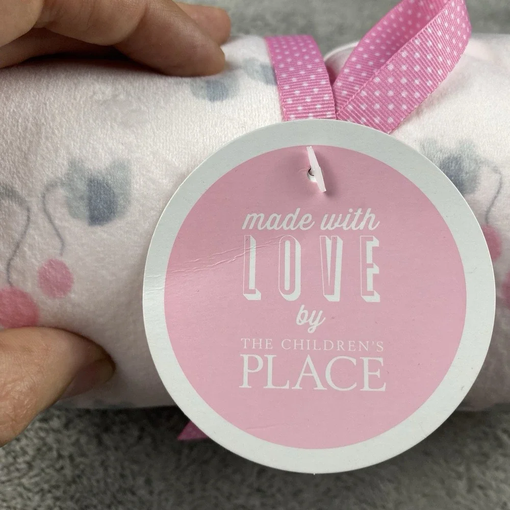 The Childrens Place‎ Baby Blanket Gray Pink Elephants Balloons Sherpa